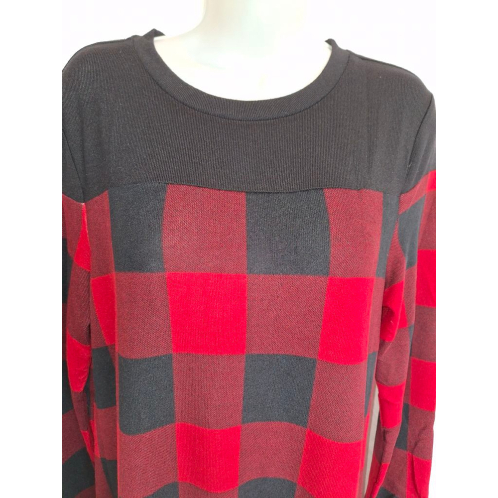 Long Sleeve Dress L Red Black Plaid cabincore dark academia super soft - Picture 3 of 4